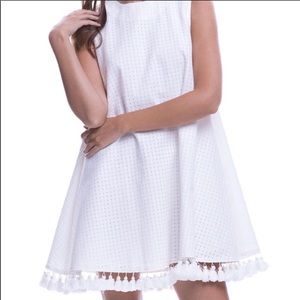 English factory tassel trim white sheath dress